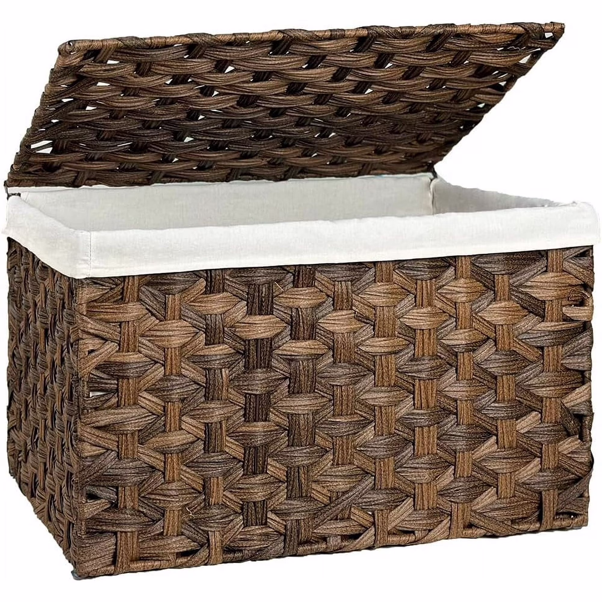 Wicker Storage Basket with Lid, 27.7 Gallon (105L) Large Blanket Basket with Lid, Woven Storage Bin with Handles, Removable Liner, Metal Frame