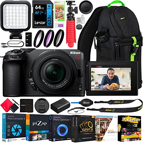 Nikon Z30 Mirrorless Camera Body 4K UHD DX-Format with NIKKOR Z DX 16-50mm F3.5-6.3 VR Lens Bundle 1749 w/Deco Gear Photography Backpack + LED +