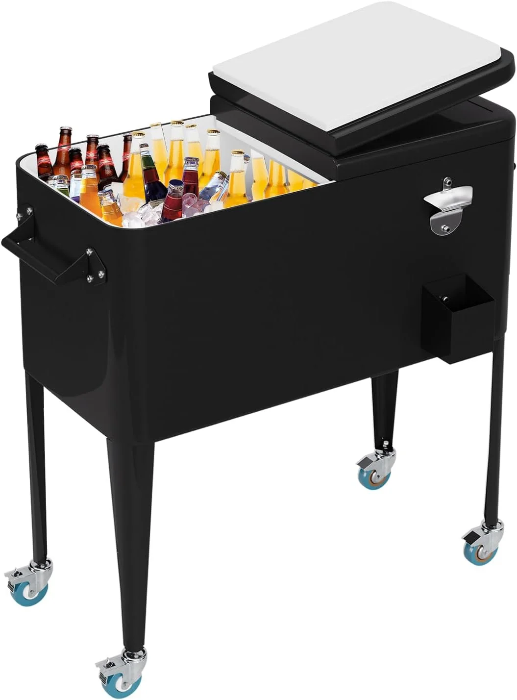 FDW 80 Quart Outdoor Cooler Cart Rolling Ice Cooler Ice Chest with Wheels Side Handles Bottle Opener Cap Catcher Portable Drink Cooler for Parties