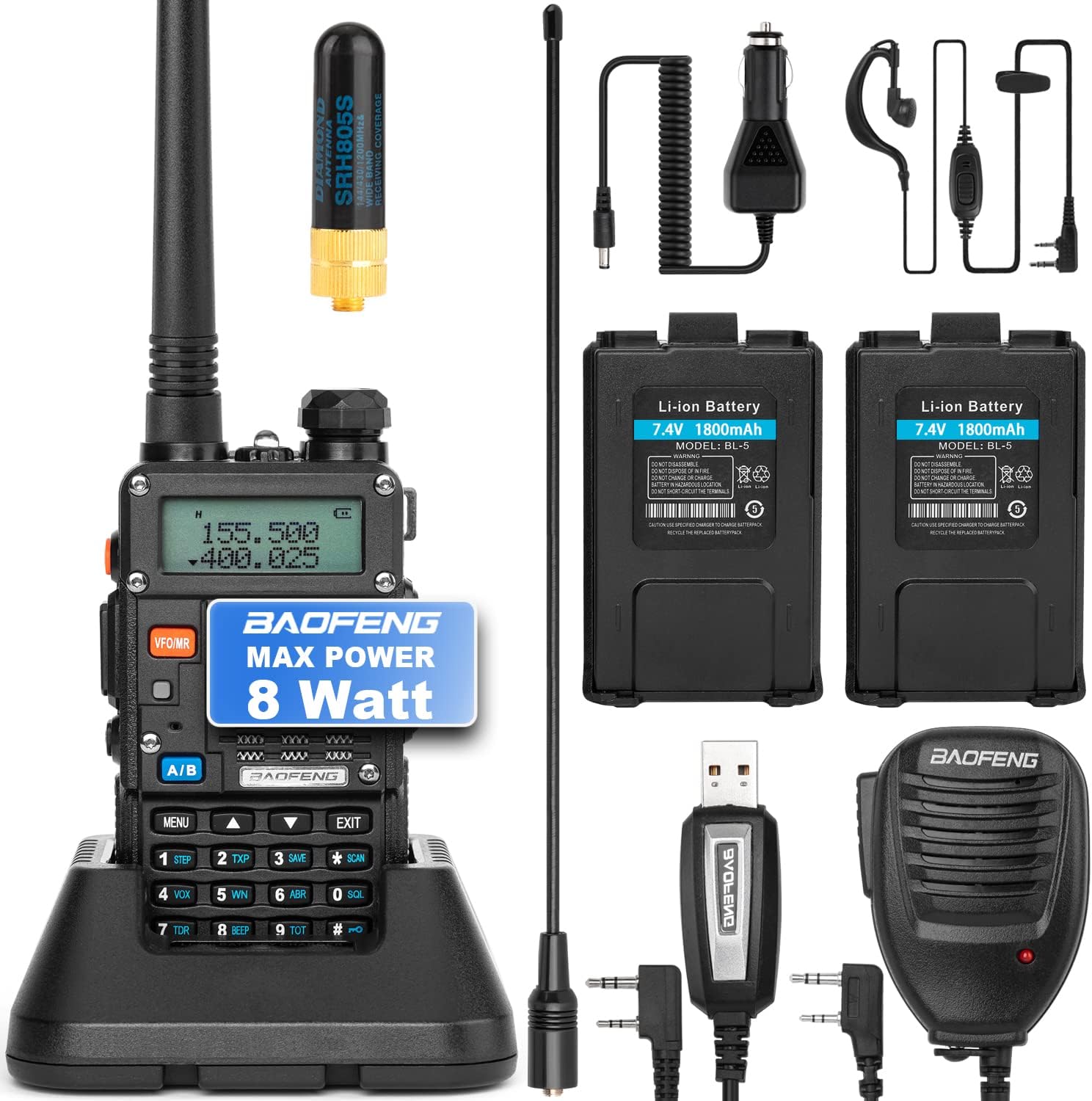 BaoFeng Ham Radio (UV-5R Pro) Walkie Talkie with 2 Rechargeable Battery