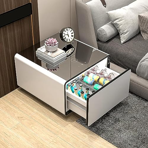 Gynsseh Smart Side Table with Fridge, Smart Nightstand with Refrigerator, Wireless Charger, Induction Light, Touch Screen Control, Power Socket