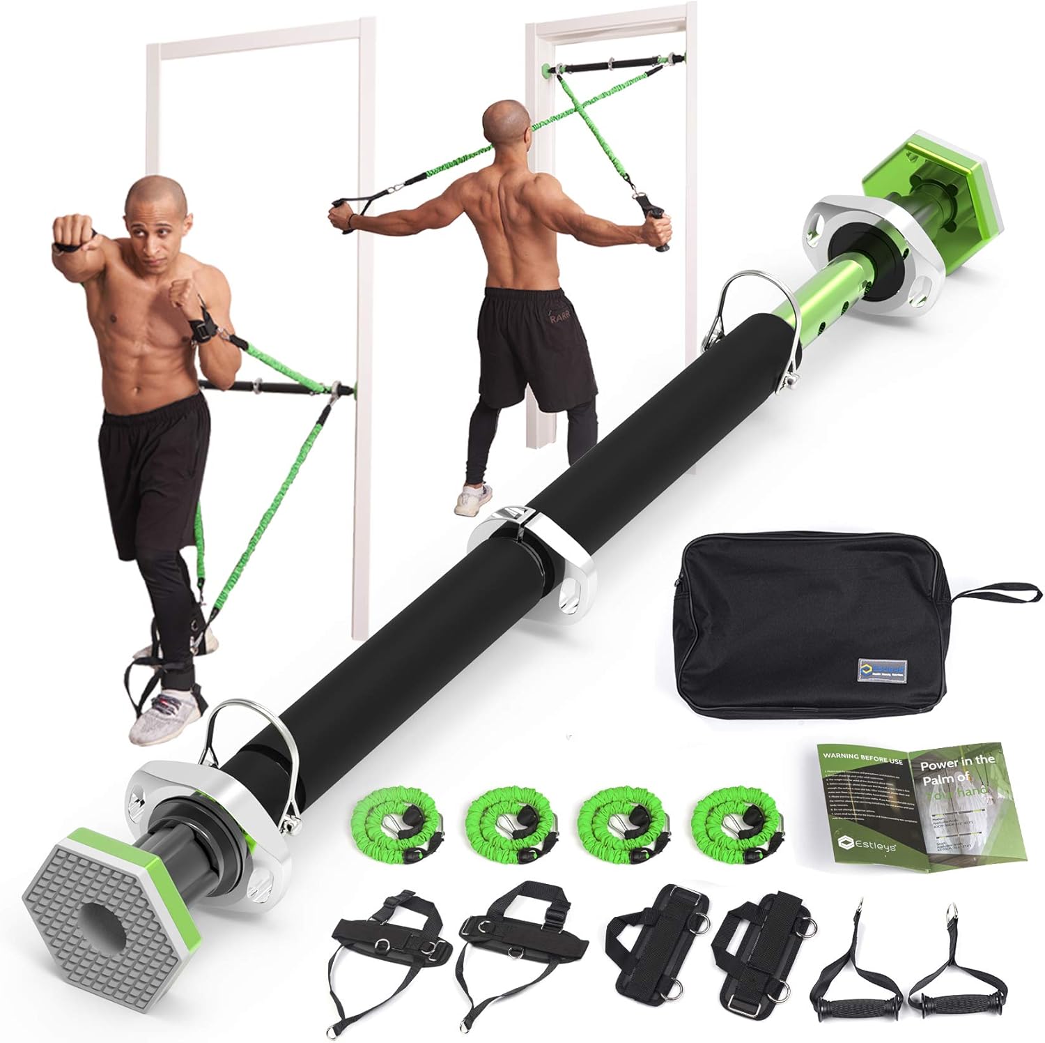 Estleys G3 PRO Full Portable Home Gym Workout Package, Pull Up Bar for Doorway + Resistance Bands