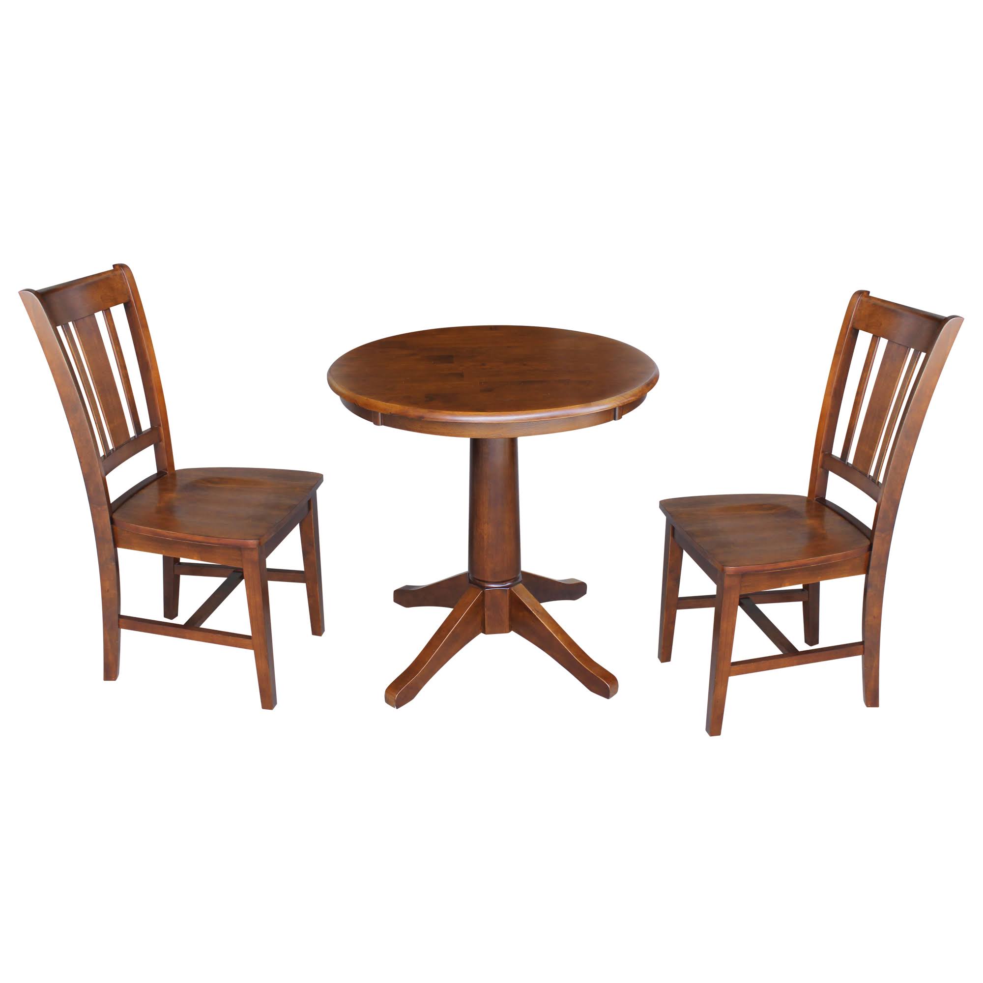 International Concepts 30x22 Round Top Pedestal Table with 2 Chairs, Espresso