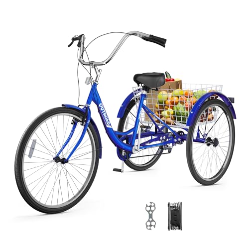 Outroad Adult Tricycle, 24/26 inch 7 Speed Cruiser Trike, 3 Wheel Bikes with Large Basket for Seniors, Women, Men
