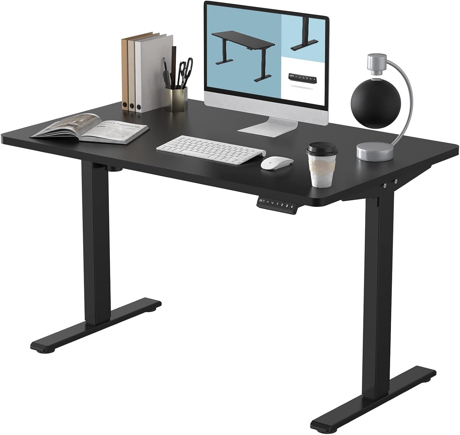 FLEXISPOT EN1 Electric Height Adjustable Desk 55 x 28 Inches Whole-Piece Standing Desk Home Office Sit Stand Up Desk Primo(Gray Frame +55 inch White