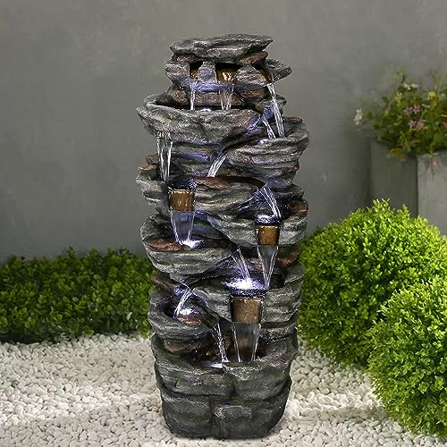 watnature Large Outdoor Water Fountain - 47 1/5” H 9-tier Outdoor Garden Fountain with LED Light