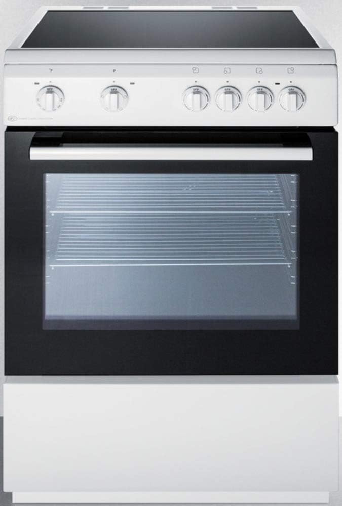 Summit CLRE24WH 24"" Electric Slide-in Range with Smooth Ceramic Glass Top Storage Drawer Waist-High Broiler 4 Cooking Zones and Interior Light in
