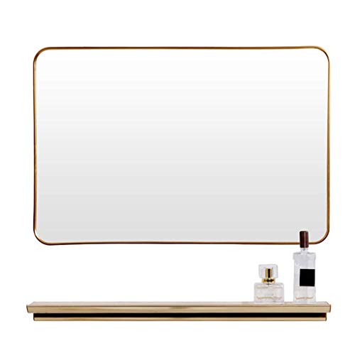 Mirror Bathroom Wall-Mounted Makeup Mirror Dressing Table Rectangle Hanging Wall Gold Metal ed Decorative with Modern Stylish Shelf Vanity/Bedroom 70