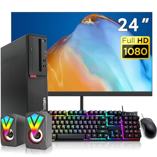 Lenovo ThinkCentre M710S SFF Desktop Computer, New 24" FHD Monitor Bundle, RGB Speakers, PC Set, Intel Core 6th 3.7GHz, 16GB RAM, 256GB SSD