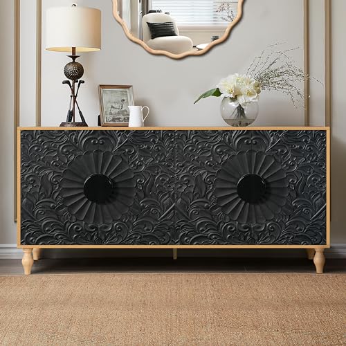 Sideboard Buffet Cabinet with Storage, Large Kitchen Storage Cabinet with Carved Door