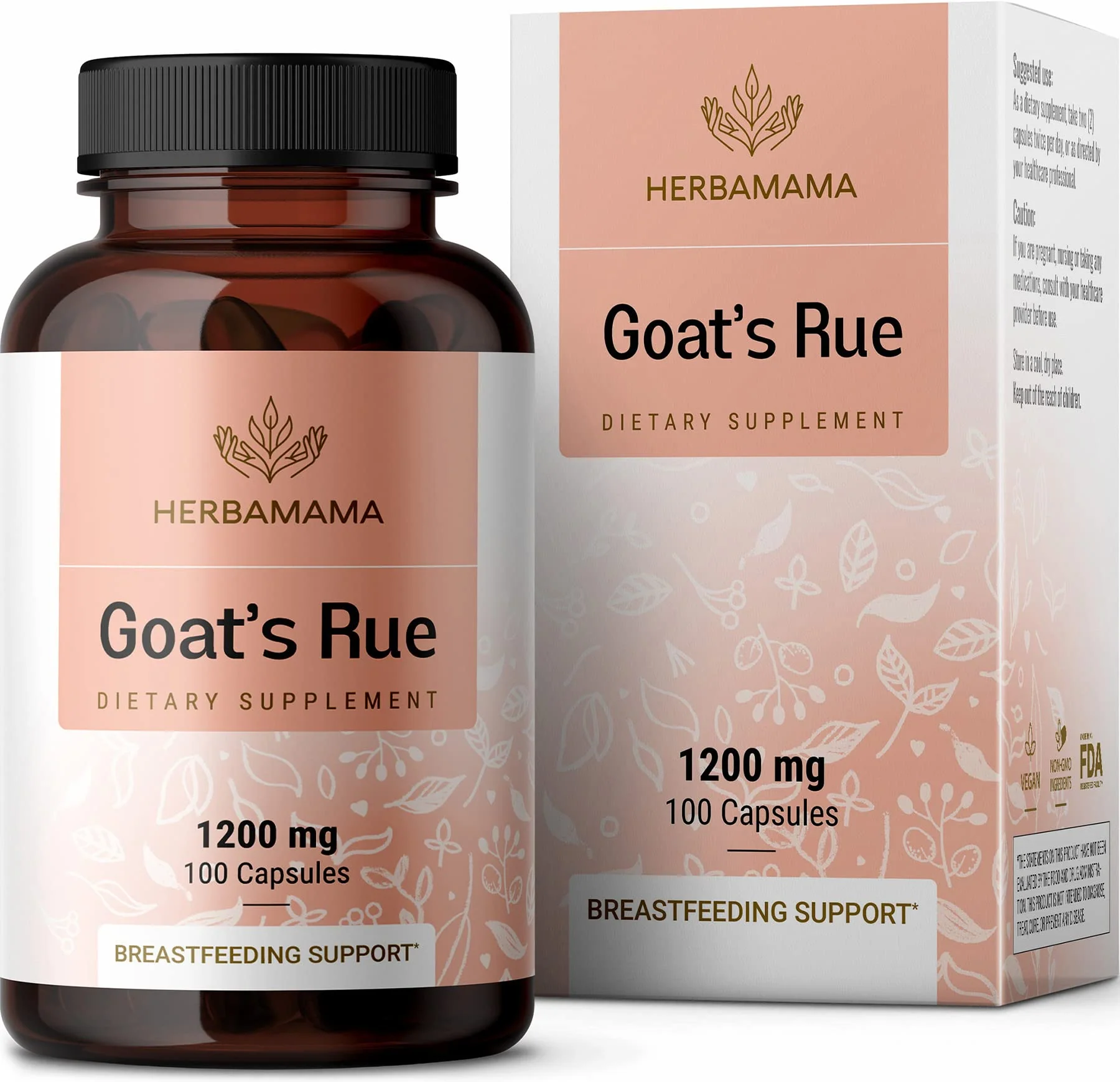 HERBAMAMA Goat's Rue Capsules - Galega Officinalis Nutritional Supplement - 1200 mg, 100 Capsules - Promotes Milk Flow