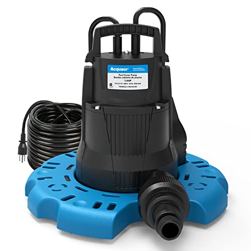 Acquaer 1/4 HP Automatic Swimming Pool Cover Pump, 115 V Submersible with 3/4” Check Valve Adapter & 25ft Power Cord, 2250 GPH Water Removal for Pool