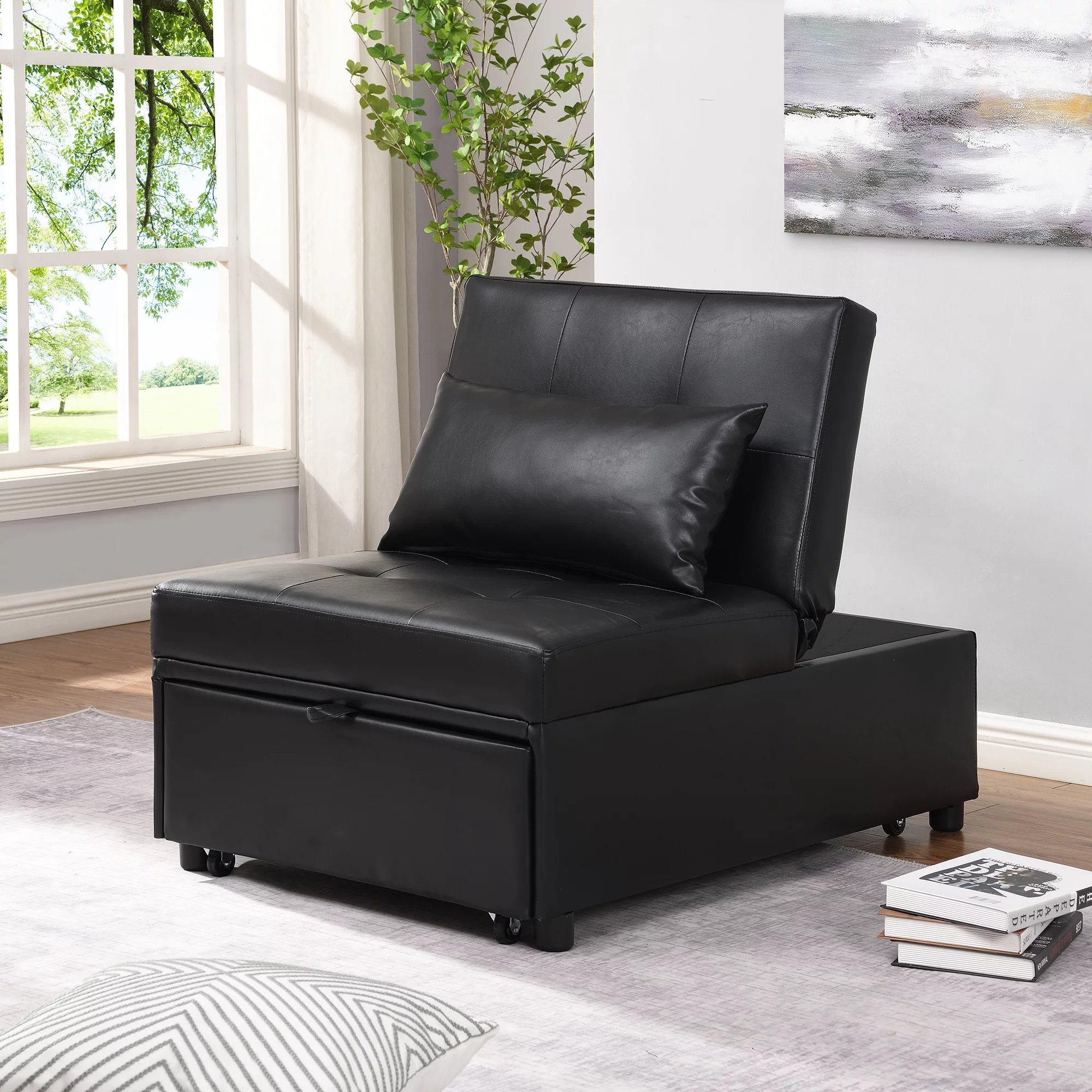 Bellemave 4 in 1 Single Sofa, Ottoman, Convertible Sofa Bed, Adjustable Chaise Lounge Recliner Chair with Pillow Folding Ottoman Sofa for Bedroom