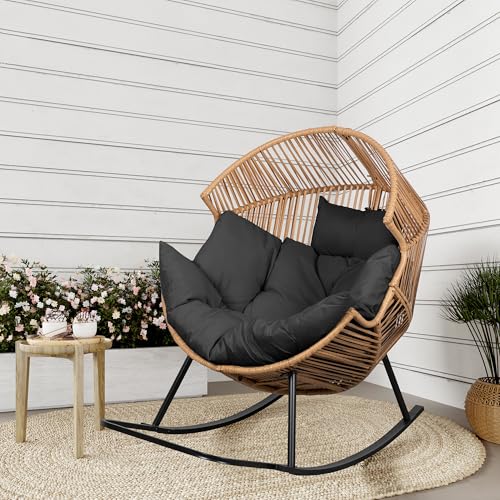 Shintenchi Wicker Egg Chair Outdoor Rattan Patio Chair with Cushion,Oversized Patio Lounge Chairs with Cushion Egg Basket Chair