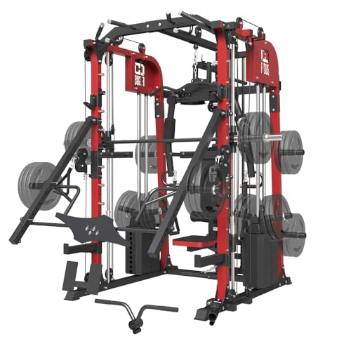 Commercial SmithMachine with Smith Bar, Home Gym Station with Dual Weight Stacks, 4000LBS Power Cage Squat Rack with Lever Arm, Leg Press