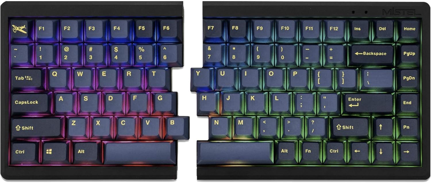 Mistel BAROCCO MD770 RGB Wired + Wireless Bluetooth TKL Split Mechanical Keyboard with Cherry MX Blue Switch, Ergonomic Gaming Keyboard