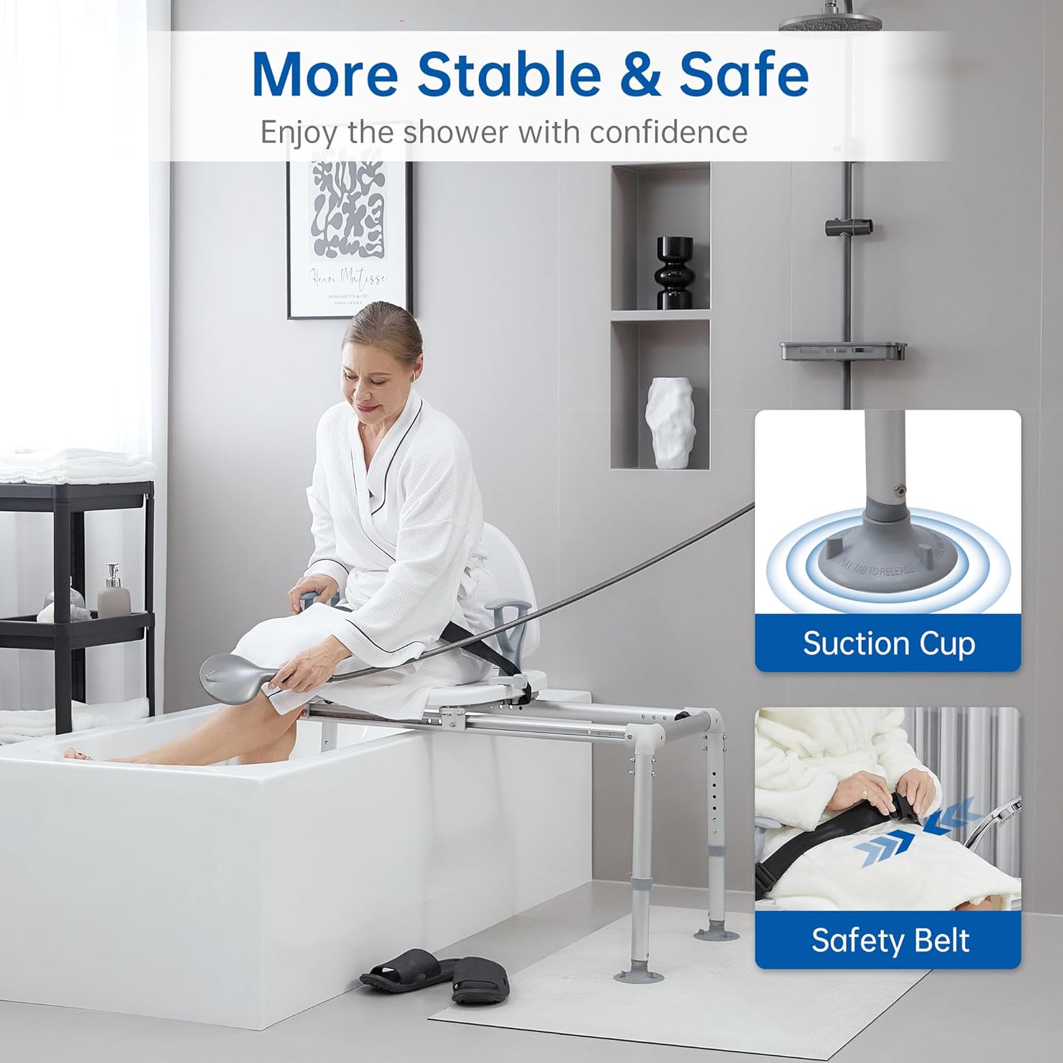 Heavy Duty Sliding Transfer Bench, Bathtub Shower Chair and Bath Safety Seat with Non-Slip Suction Cup for Elderly, Disabled and Pregnant