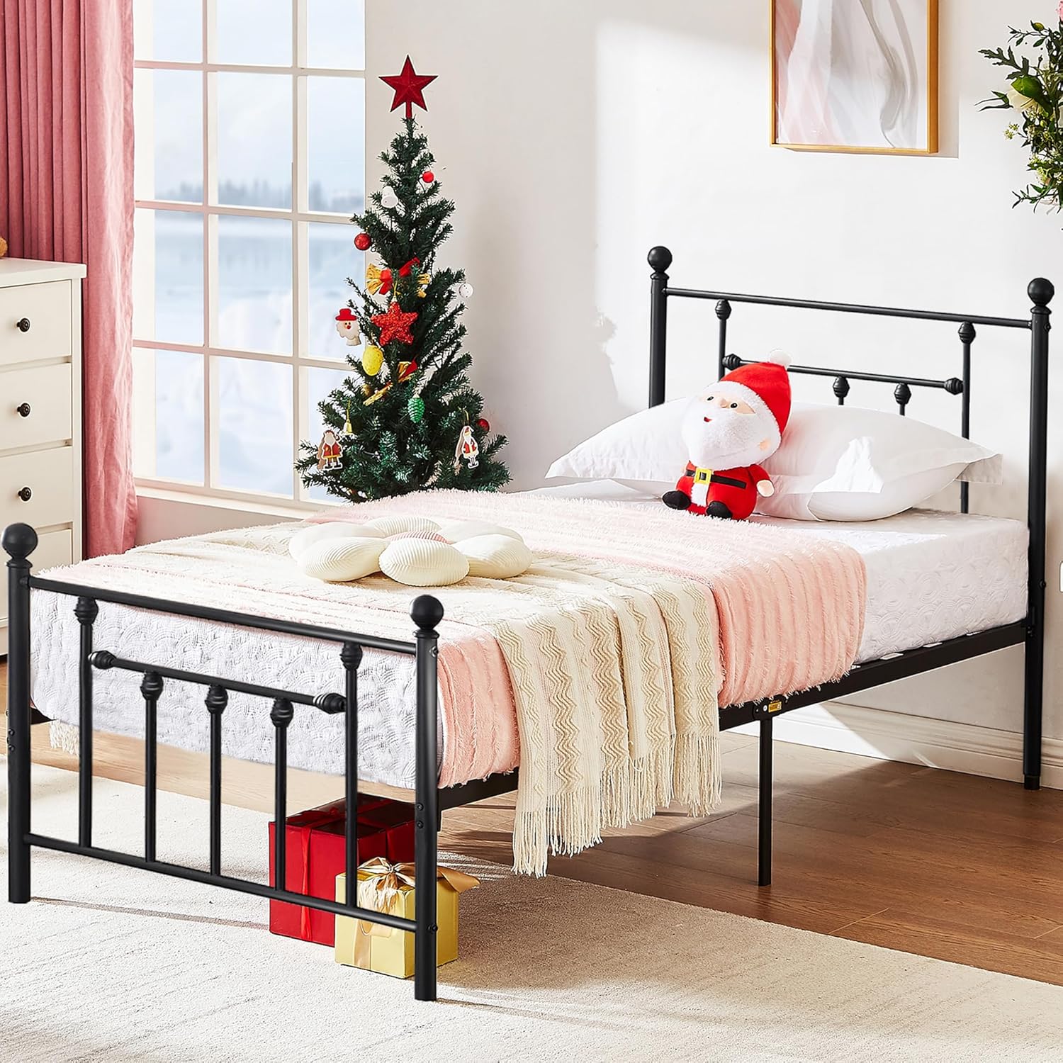 VECELO Twin Size Metal Platform Bed Frame with Headboard and Footboard