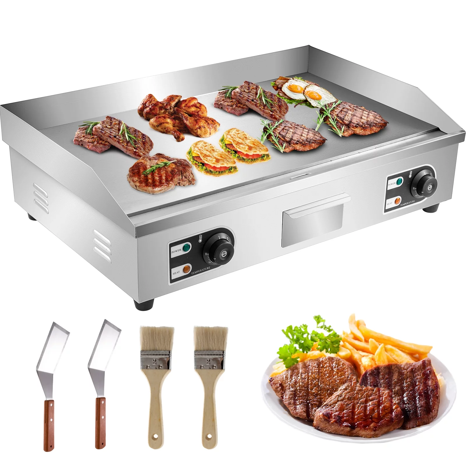 VEVOR 30" Electric Countertop Flat Top Griddle 110V 4400W Non-Stick Commercial Restaurant Teppanyaki Grill Stainless Steel Adjustable Temperature