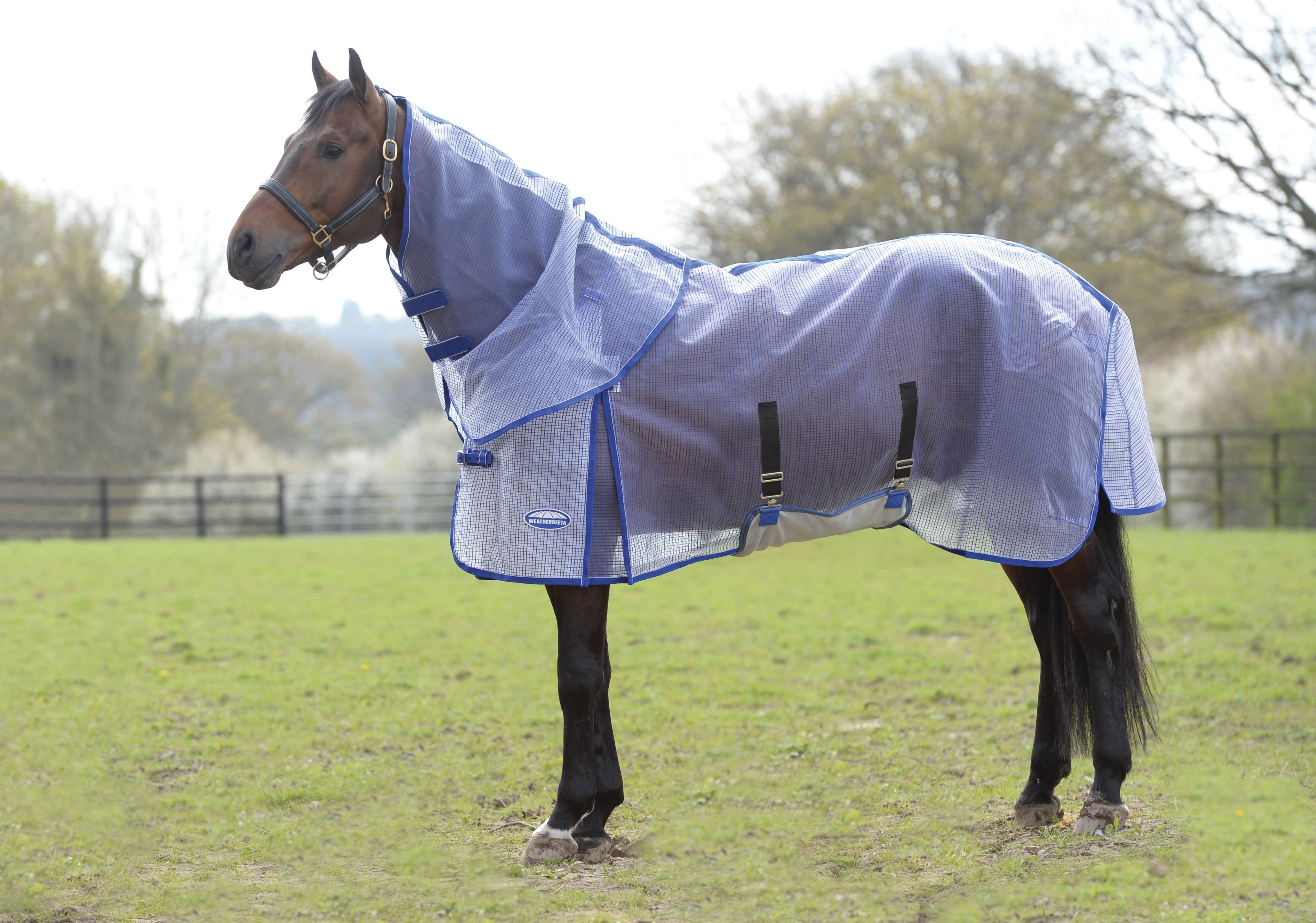 Weatherbeeta ComFiTec Ripshield Plus Detach-A-Neck Fly Sheet - White/Blue