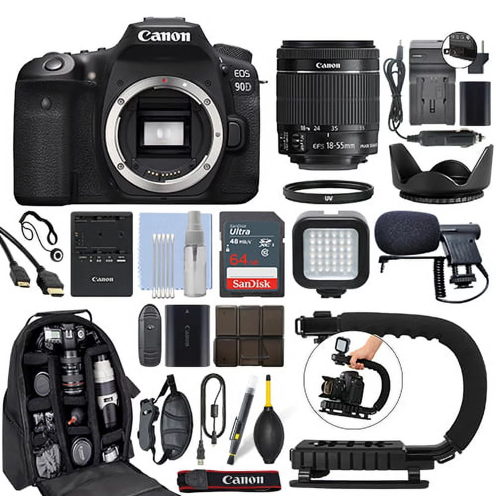 Canon EOS 90D Digital SLR Camera with 18-55mm IS STM Lens + 64GB Pro Video Kit - Curated Treasures Market