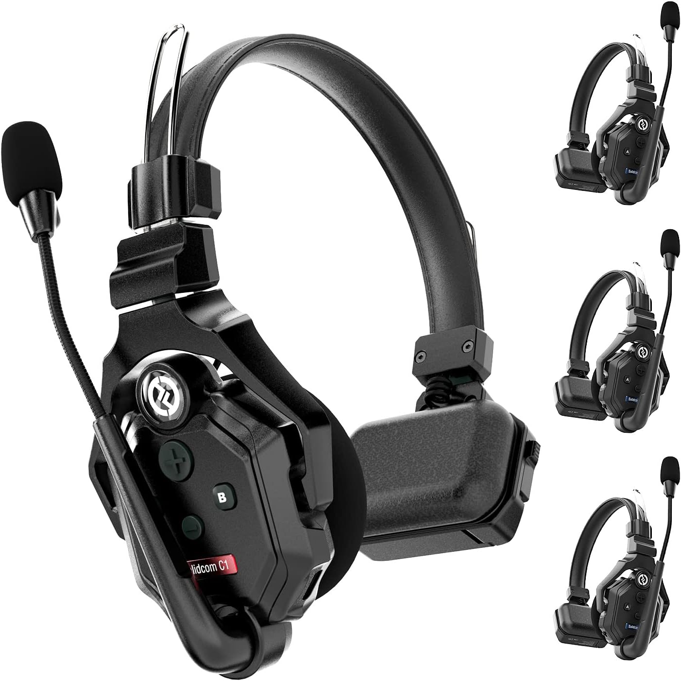 Hollyland Solidcom C1 Wireless Headset Intercom System 4-Person Team Communication 1000ft Full Duplex Group Talk Single Ear Headset with 1 Master & 3