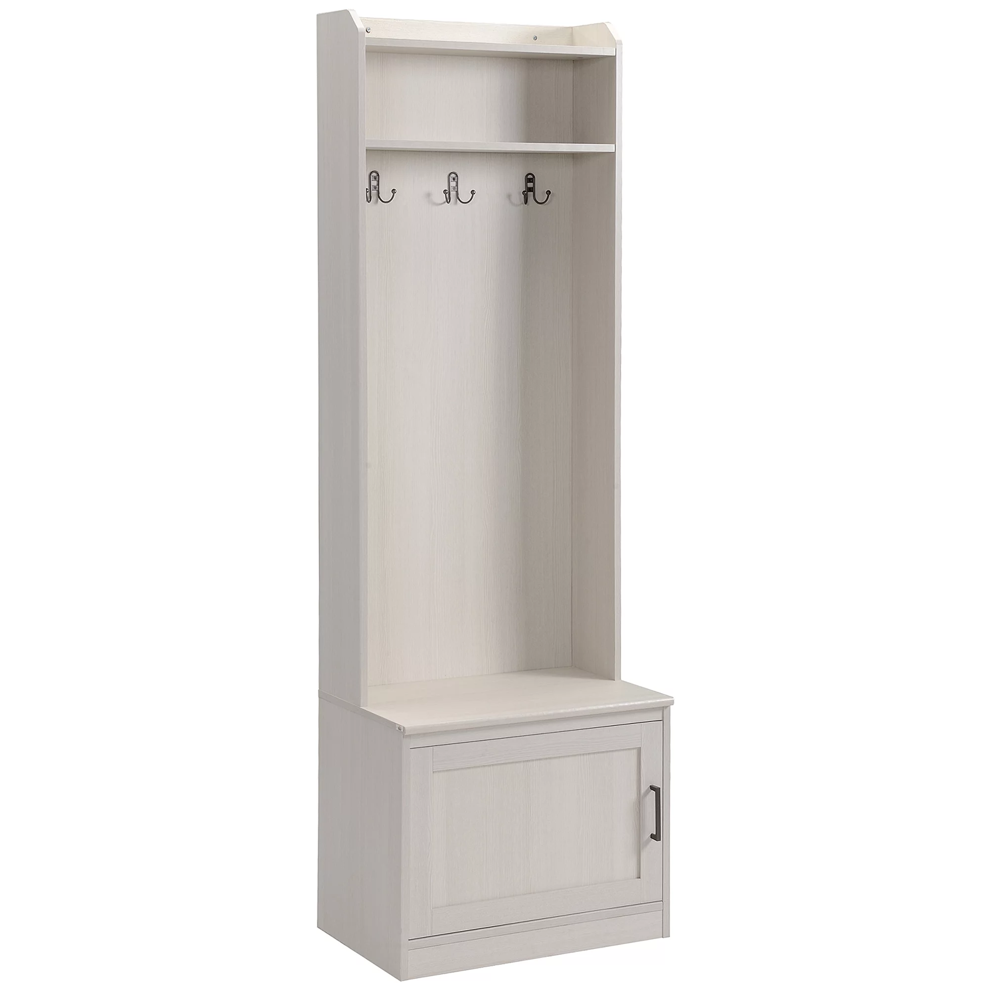 HOMCOM Rustic Hall Tree with Shoe Storage Bench, Entryway Bench with Coat Rack, Accent Coat Tree with Storage Shelves for Hallway, Mudroom, White