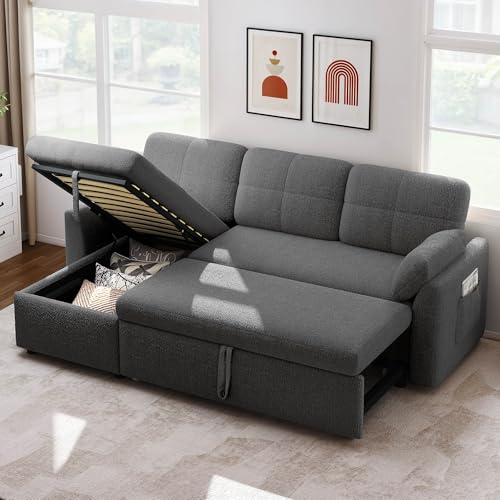 DWVO Convertible L-Shaped Sofa Bed, 2 in 1 Sleeper Sofa with Pull Out Couch Bed, 86" Sectional Sofa with Storage Chaise and Pocket for Living Room