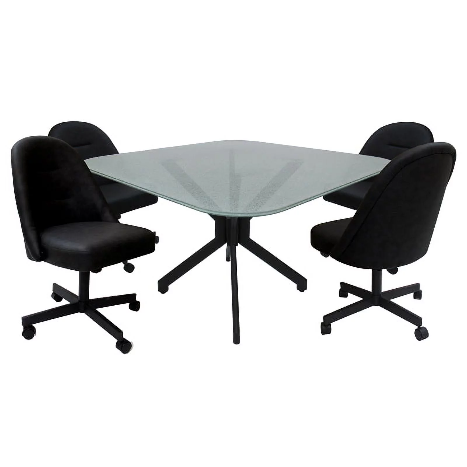 M-235 Dinette Swivel Metal Caster Chairs - Crackle Glass - Black Vinyl - Grey - Curated Treasures Market