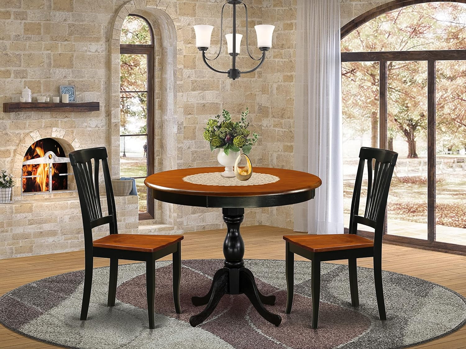 3 Piece Kitchen Set For Small Spaces Contains A Round Table With Pedestal And 2 Dining Room Chairs, 36X36 Inch
