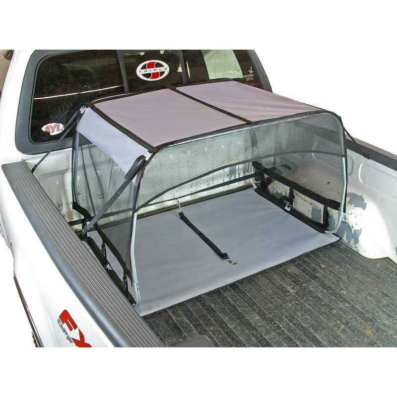 Bushwhacker K9 Canopy w/Pad and Tether for Truck Bed Dog Shade Shelter Kennel Hound Hut Tent Leash Pup Restraint Carrier Lead Barrier Vehicle Crate