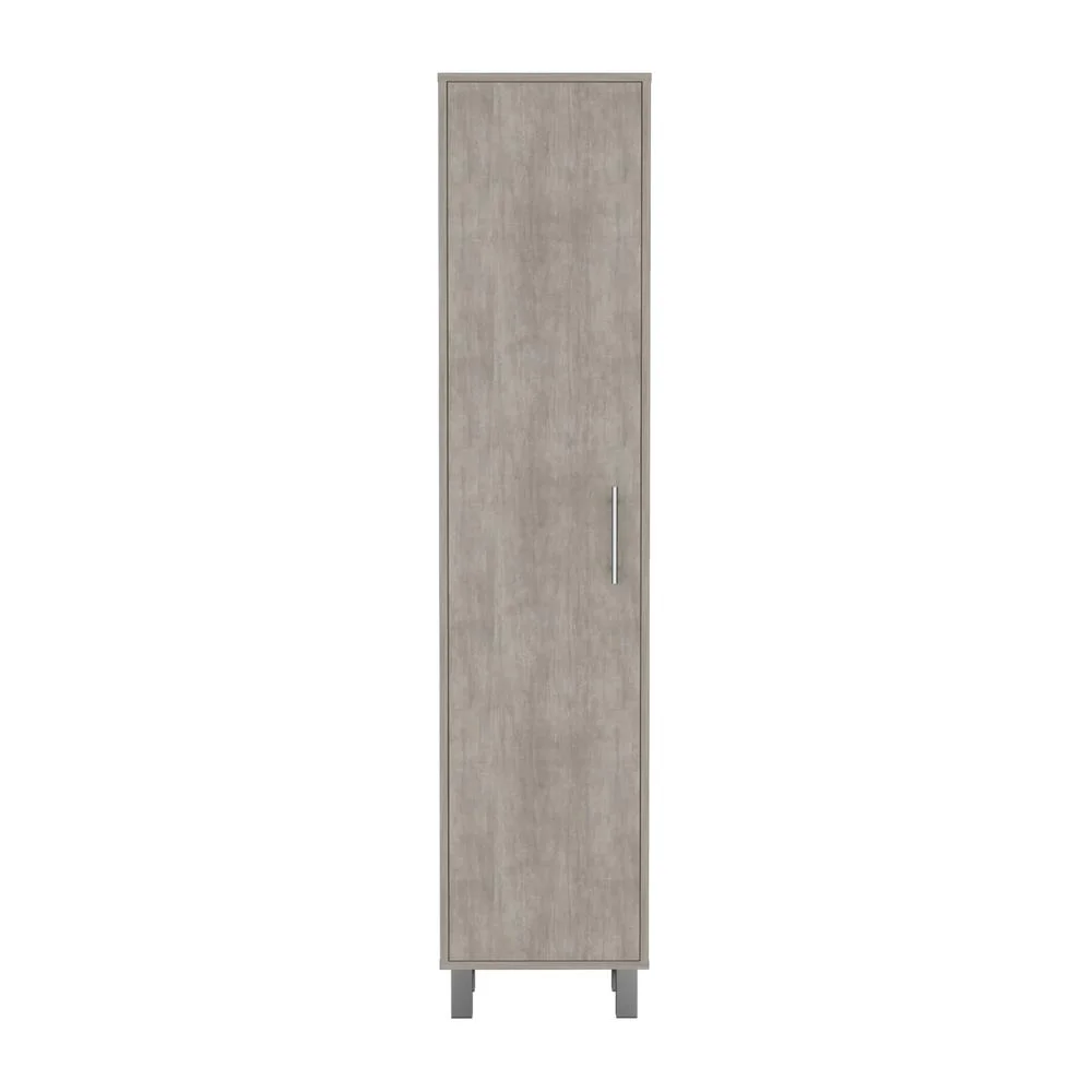 Depot E-Shop Tall Narrow Storage Cabinet with 5-Tier Shelf and Broom Hangers, Concrete Gray