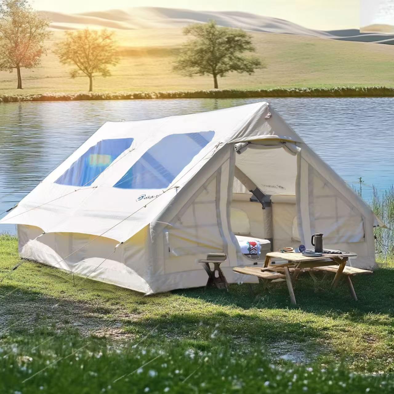 ShinHye Inflatable Tent Air Tent Camping Tent 4 People with Pump Large Outdoor Oxford Tent Cabin Tent with Double Layer MeshF