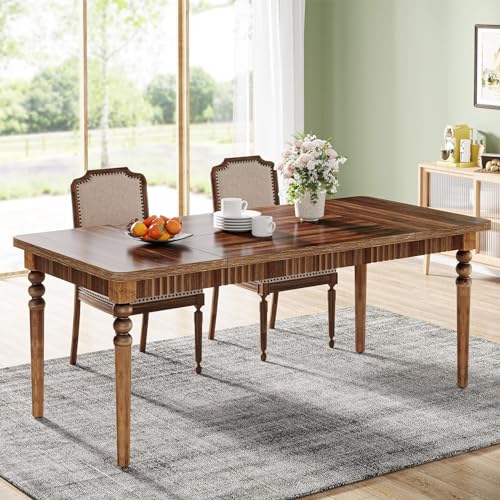 Tribesigns Farmhouse Dining Table for 4-6 People, Rectangular Kitchen Table with Wood Turned Legs