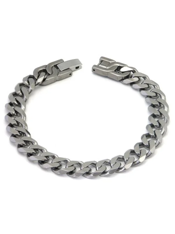 Titanium Kay Italian Cut Men's Solid Titanium 10MM Curb Matte Finish Chrome Color Link Bracelet 8.5"