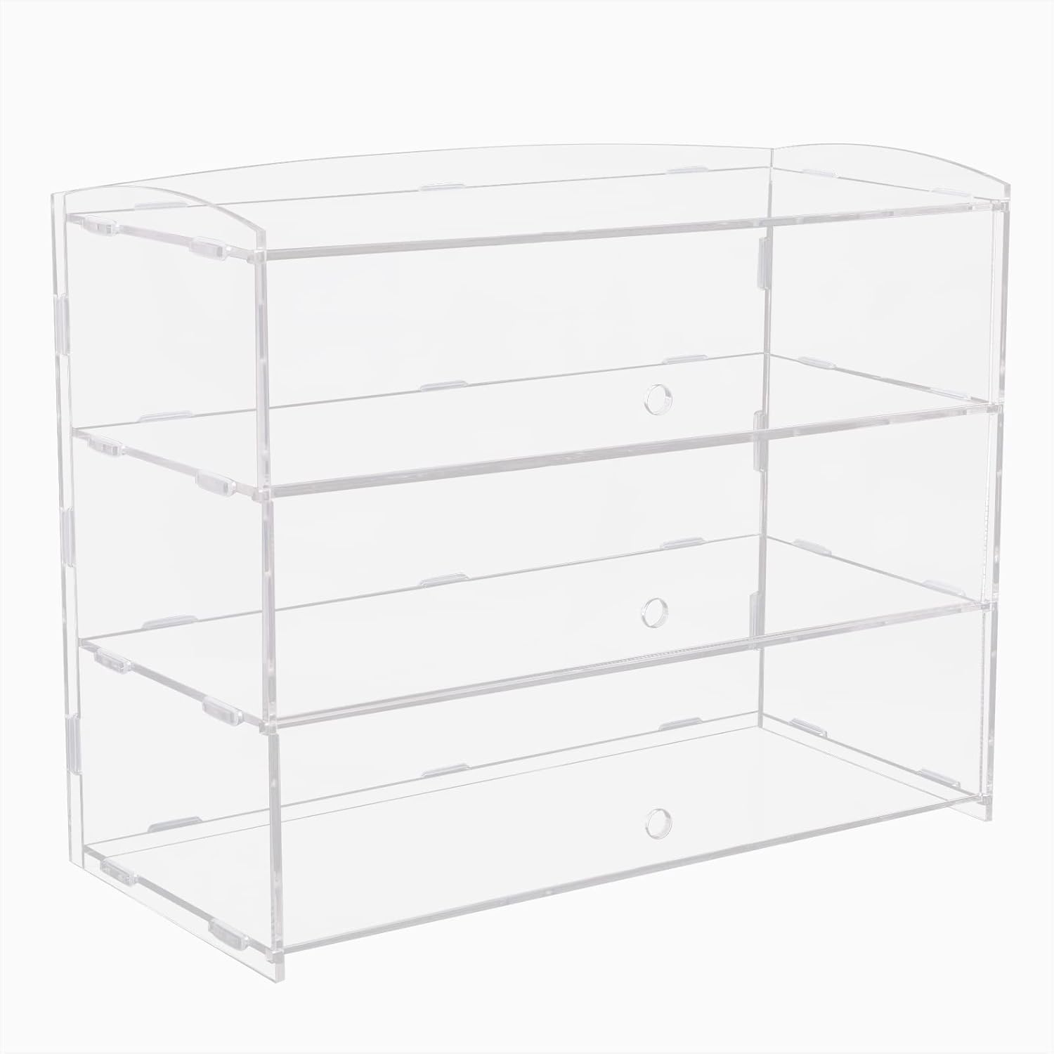 3-Tier Tray Acrylic Clear Display Case, Pastry Display Case, Countertop Bakery Display Case with 3 Flexible Doors