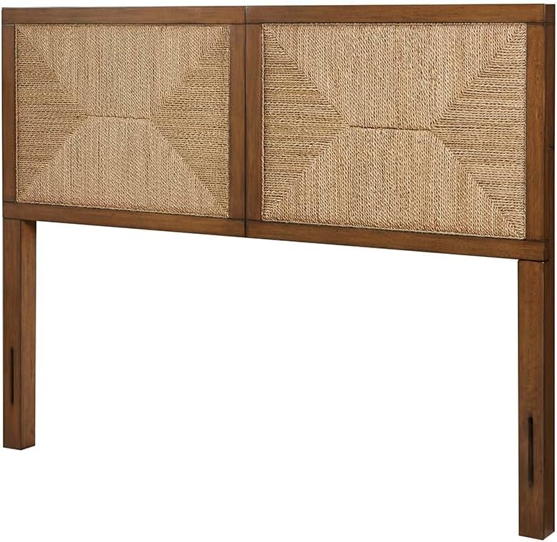 Handcrafted Seagrass Queen Headboard – Natural Woven Design with Rich Pecan Wood Frame – Modern/Contemporary Style – Easy Assembly