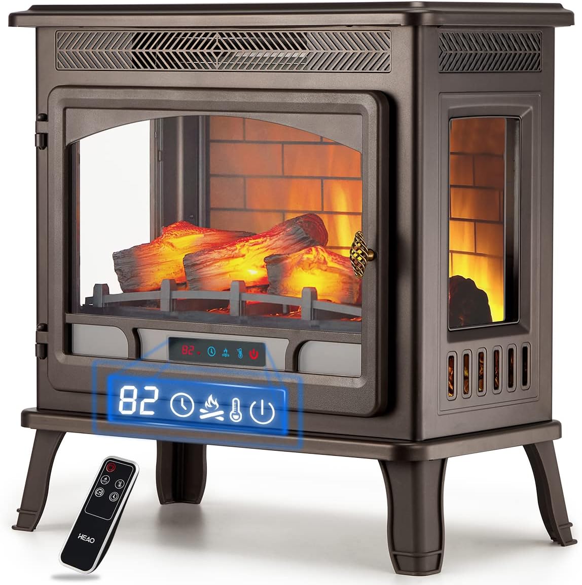 HEAO 3D Infrared Electric Fireplace Stove 24" with Visible Control Panel and Remote, Freestanding Fireplace Heater, ETL Certified