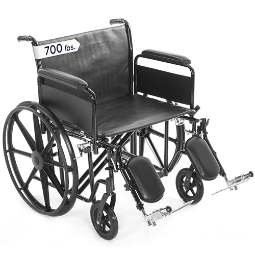 26" Heavy Duty Bariatric Wheelchair for Adults - Black - Removable Desk Arms and Elevated Leg Rests - 700LB Capacity - Nylon Seat