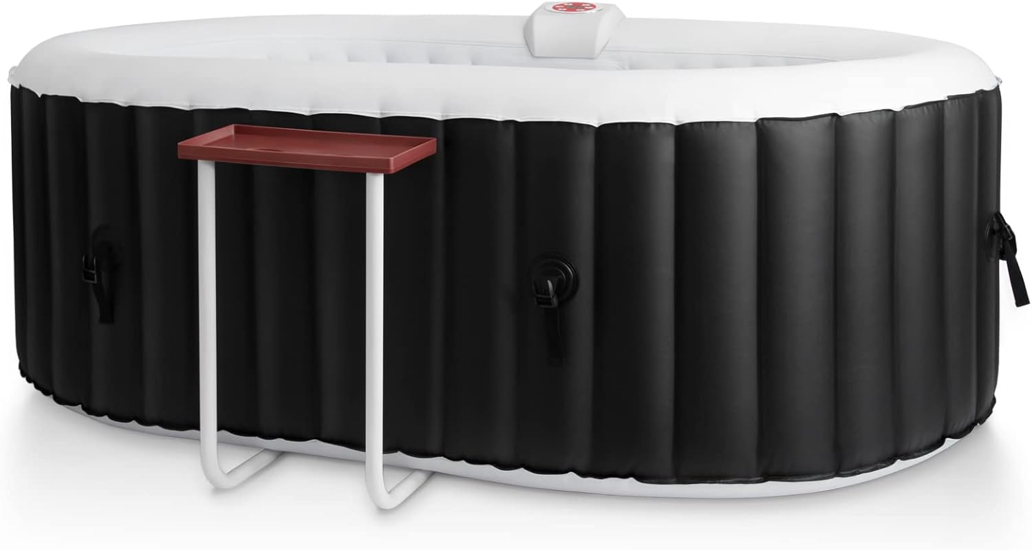 Edostory 2-3 Person Inflatable Hot Tub Spa, 75 x 47Inch Oval Portable Outdoor Hot Tub with Built-in Pump, Side Table, Bubble Jets