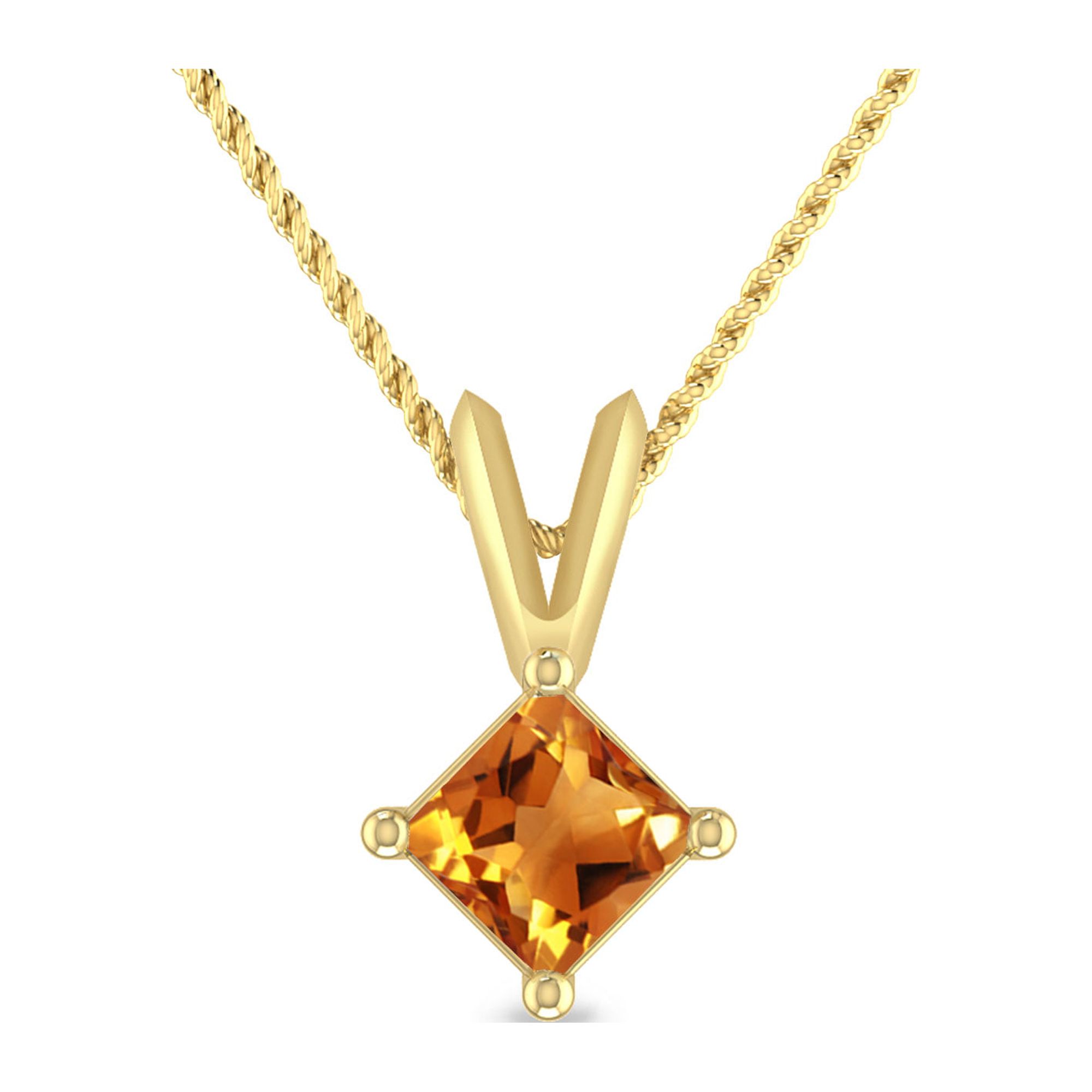 1/4 Carat Princess Shape Citrine 10K Yellow Gold V-bail Classic Solitaire Pendant Necklace For Women (Gemstone 4.00MM)
