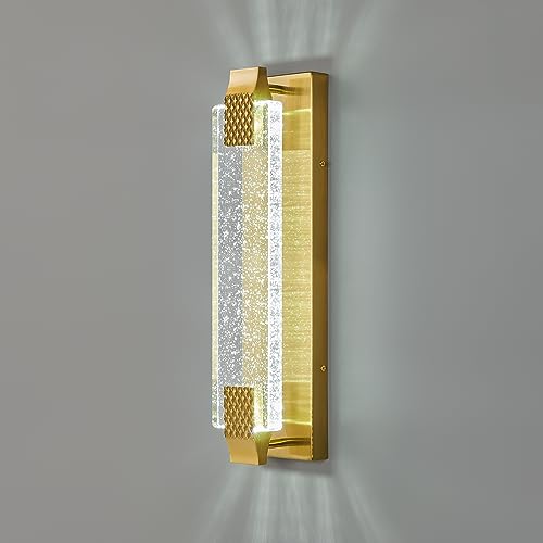 Modern Crystal Wall Sconce Lighting with Bubble Crystal Bathroom Light Fixture 15.15in Gold LED Vanity Lights for Bathroom Hallway Bedroom Living