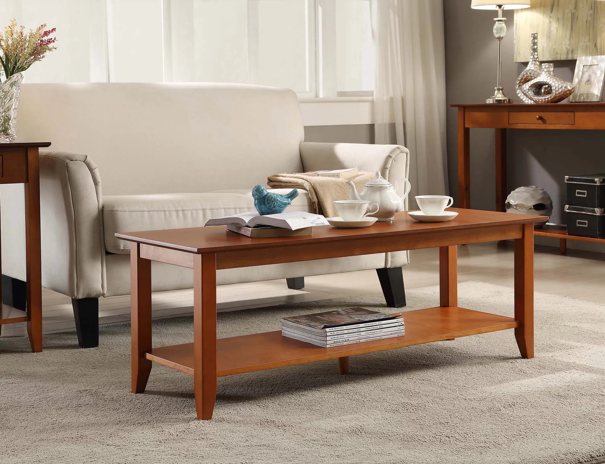 Convenience Concepts American Heritage Coffee Table with Shelf, Cherry