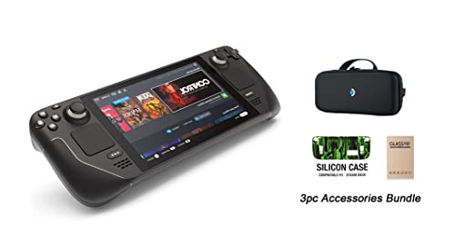Valve Steam Deck Handheld Gaming Console 1TB, Steam OS, 1280 x 800 LCD Display, Bundle Silicone Soft Cover Protector & Tempered Glass Film