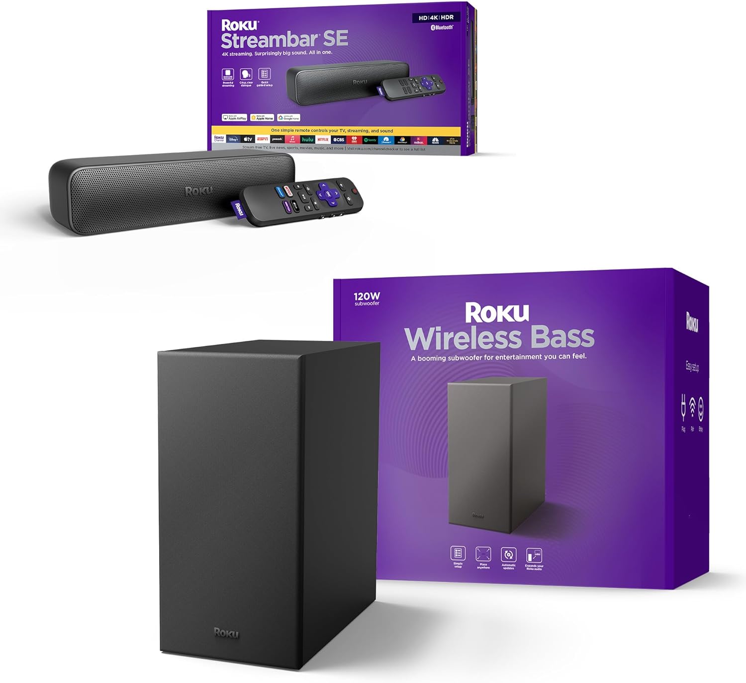 Roku 4K HDR Streambar SE & Wireless Bass Bundle - RokuTV & Roku Audio