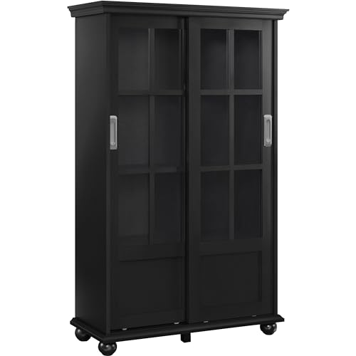 Ameriwood Home Aaron Lane Bookcase with Sliding Glass Doors, Red