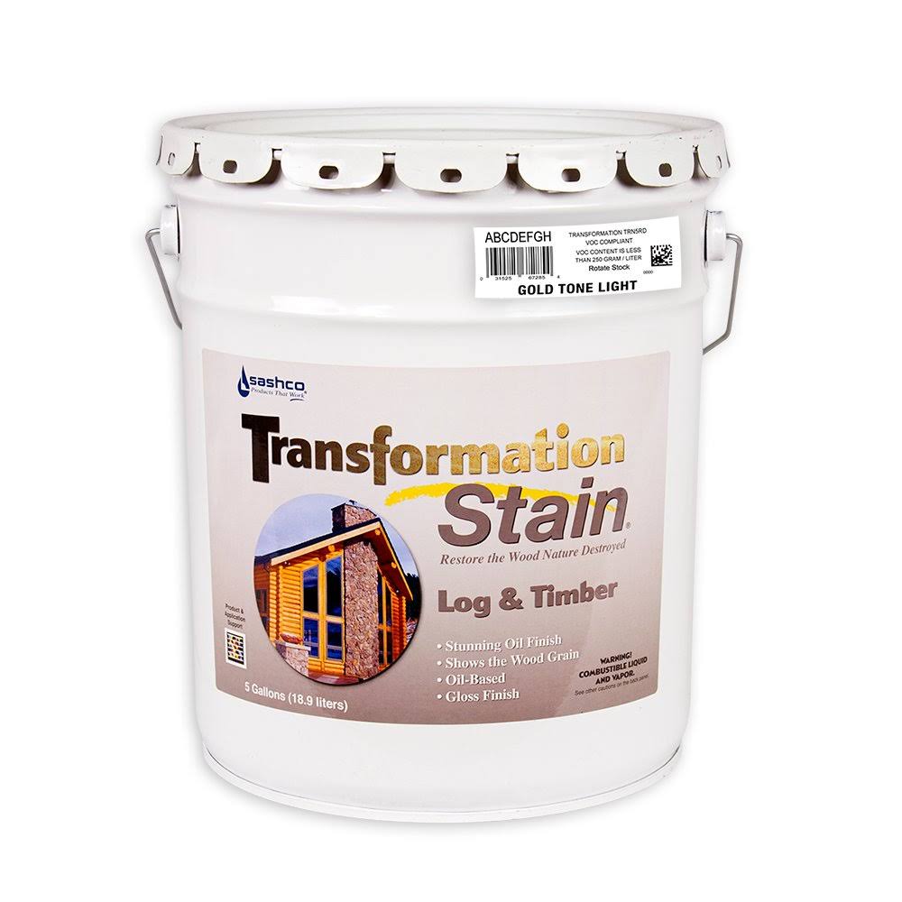 Sashco 67215 Transformation Log and Timber Stain, 5-Gallon, Gold Tone, Light