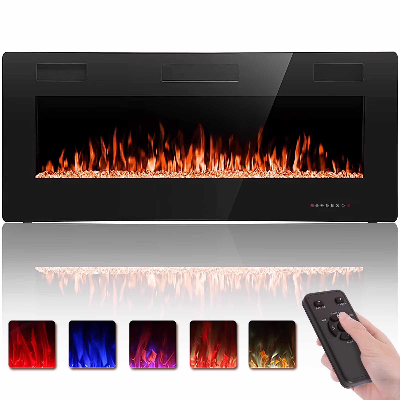 Auseo 42 inch Embedded Wall Mounted Indoor Electric Fireplace, Ultra-thin Low Noise Lightweight LED Fireplace Heater, Touch Screen, Timer, 1500W