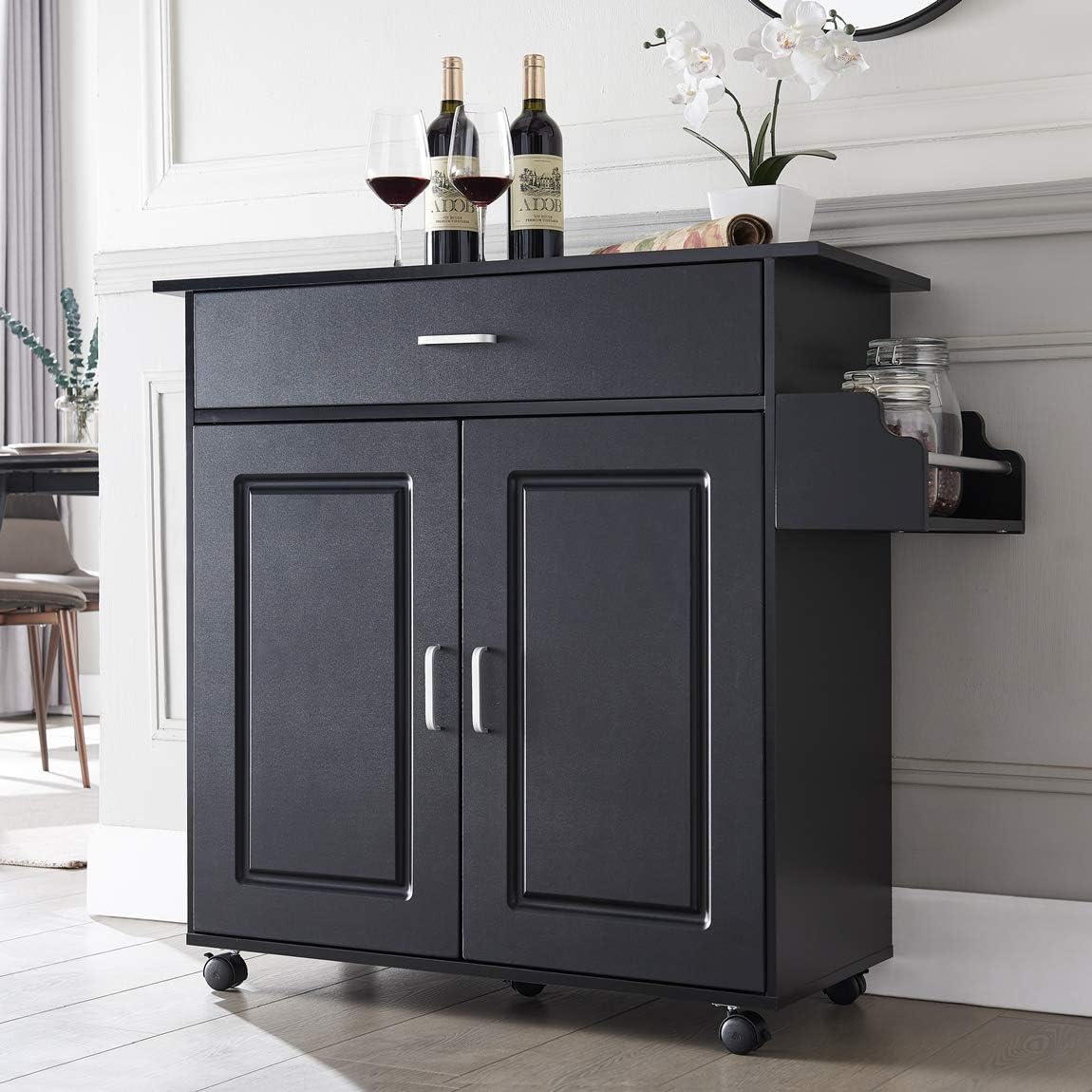 Kitchen Island with Storage on Wheels Kitchen Cart Trolley with Storage, Wood Top Kitchen Cart with Drawers, Buffet Cabinet, Storage Cabinet
