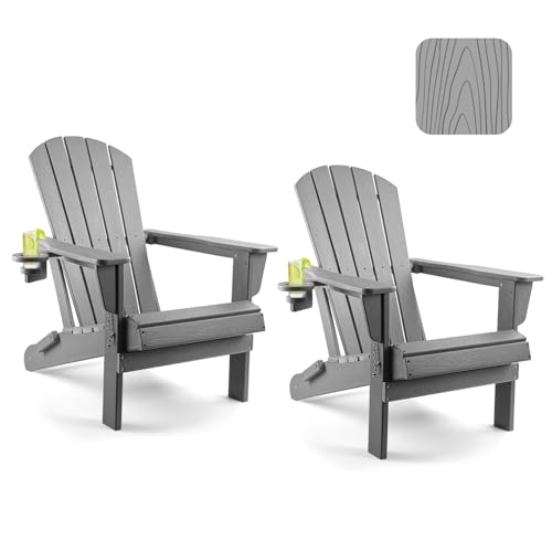 Folding Adirondack Chairs Set of 2, Plastic Adirondack Chairs Wood Texture, Fire Pit Chairs for Outside